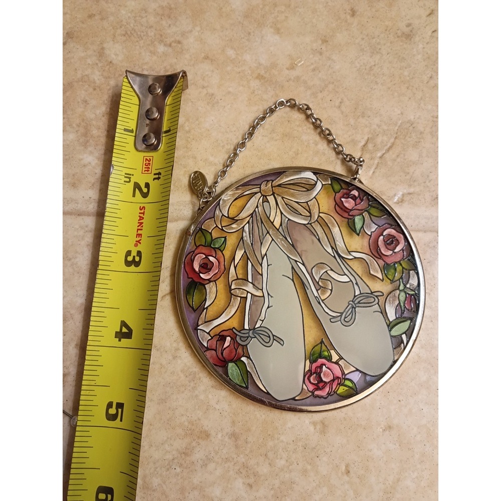 VTG Amia Stained Glass Sun Catcher 4.5" Ballerina Slippers Ballet Handpainted
